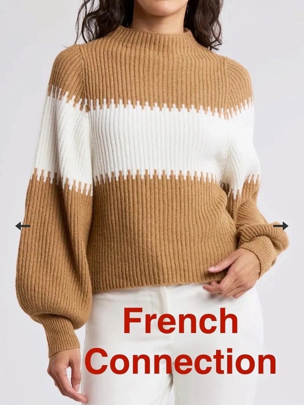 French Connection | “Sophia” Tan & White Sweater | Women’s Medium